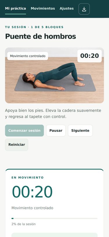 Pantalla real de la aplicación: La sesión ocurre sola.